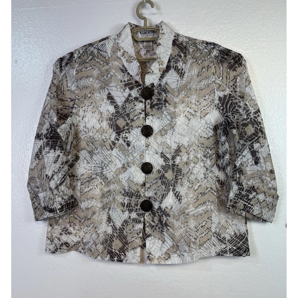 Brownstone Studios Sheer Blouse Women's Sz 1X Brown Animal Print Business Career